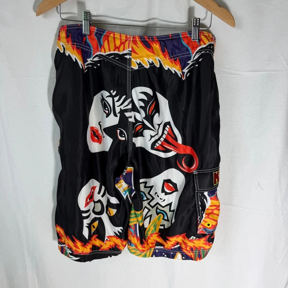 Dragonfly VTG KISS Band Board Short Mens 32 Black Logo Print Graphic Swim Trunks